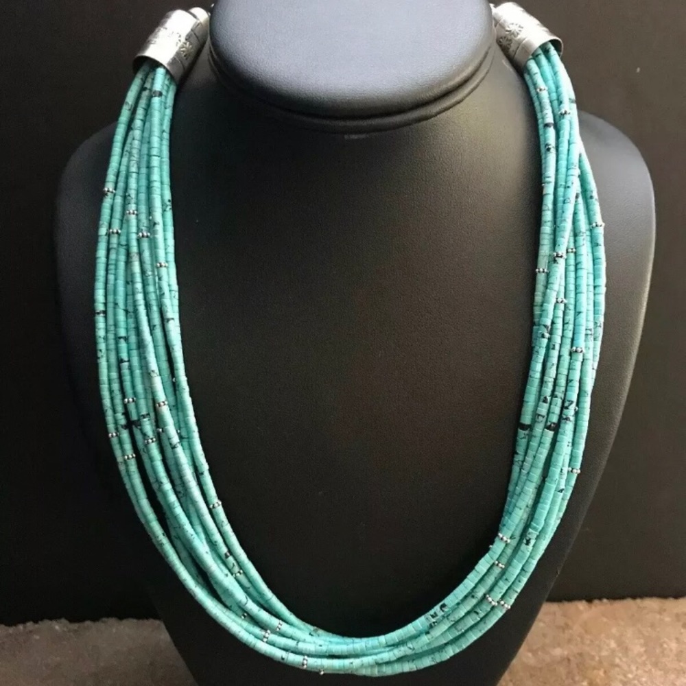Sterlingsilver Multi Strand Turquoise Beadnecklace - image 1
